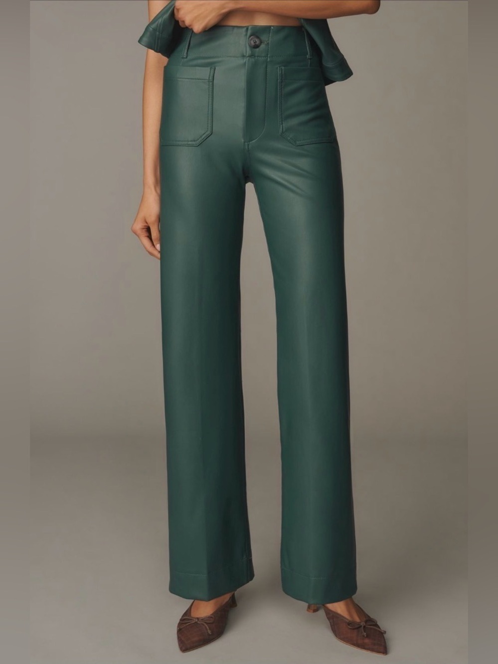 Anthropologie new Colette Faux Leather Full-Length Wide-Leg Pants 32 edgy fall